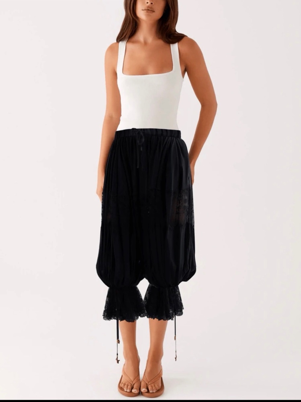Black Sheer Lace Wide-Leg Harem Pants - Picture 3 of 4